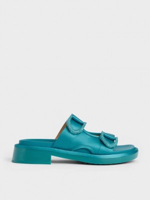 Charles & Keith Gabine Recycled Polyester Badesandaler Turkis | BFZMQ0396