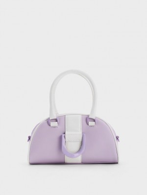 Charles & Keith Gabine Two-Tone Lær Bowling Tote Veske Lilla | NUDEV9710