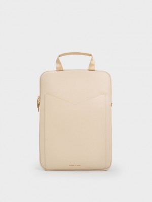 Charles & Keith Gaia Laptop Skulderveske Beige | OXBWI7453