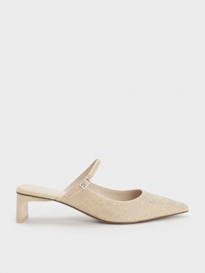 Charles & Keith Gem-Embellished Blade Heel Mules Sko Beige | QEJDT8507