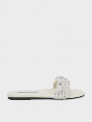 Charles & Keith Gem-Embellished Braided Reima Badesandaler Pisket Krem | KBZPQ5078