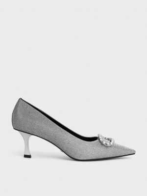 Charles & Keith Gem-Embellished Glittered Pumps Grå | XDFOS0521