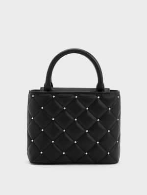 Charles & Keith Gem-Embellished Polstret Tote Veske Svarte | CKNUB4692