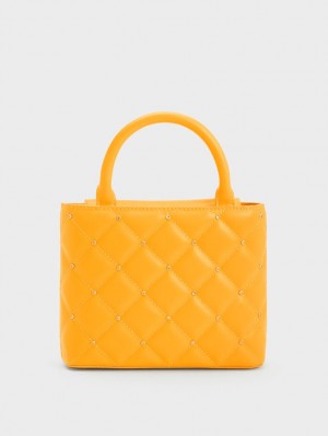 Charles & Keith Gem-Embellished Polstret Tote Veske Oransje | EGSFR5139