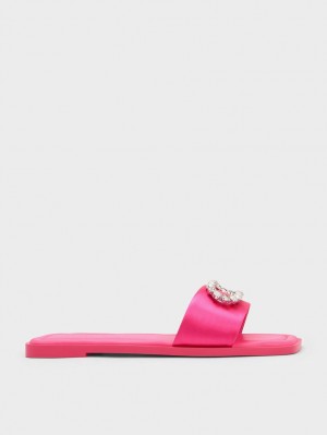 Charles & Keith Gem-Embellished Recycled Polyester Badesandaler Rosa | LDFBJ6740