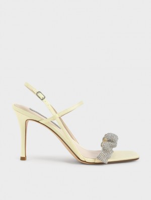 Charles & Keith Gem-Embellished Satin Stiletto Sandaler med Hæl Gul | HIDMP5903