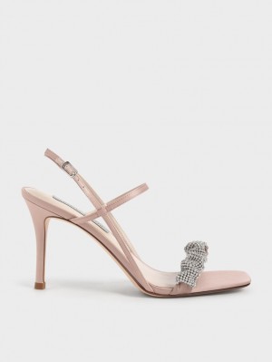 Charles & Keith Gem-Embellished Satin Stiletto Sandaler med Hæl Rosa | GIDTU9067