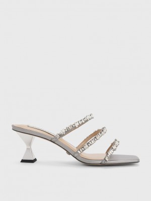 Charles & Keith Gem-Encrusted Metallic Sandaler Med Reim Sølv | QICMZ6395