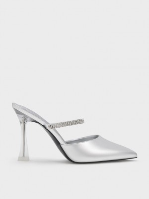 Charles & Keith Gem Reima Metallic Mules Sko Sølv | VULFQ7809