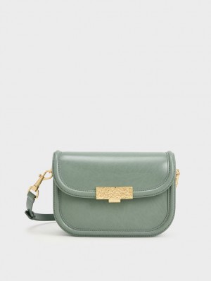 Charles & Keith Genevieve Metallic Accent Crossbody Veske Grønn | RNLGF4072