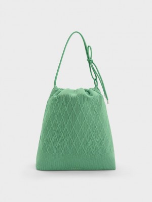 Charles & Keith Genoa Bow-Tie Strikket Tote Veske Grønn | XKJEY3840