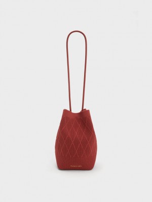 Charles & Keith Genoa Strikket Drawstring Tote Veske Mørke Rød | URGBM0983