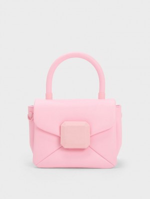 Charles & Keith Geometric Push-Lock Top Håndveske Lyse Rosa | KDOGU3701