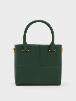 Charles & Keith Georgette Square Tote Veske Mørke Grønn | QUZFC4871