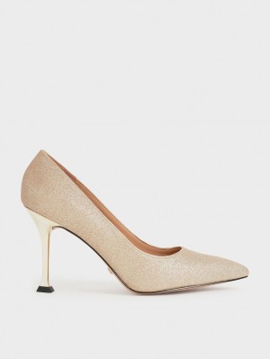 Charles & Keith Glittered Sculptural Stiletto Heel Pumps Gull | FDGAO6435