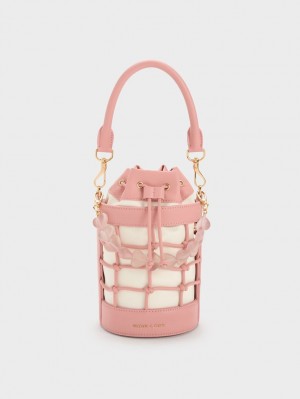 Charles & Keith Heart Motif Caged Bøtteposer Rosa | HXEAY6425