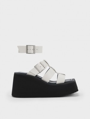 Charles & Keith IIsa Flatform Gladiator Platåsandaler Hvite | ZMPIN0594