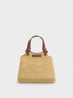 Charles & Keith Ida Knotted Handle Strikket Tote Veske Beige | JQXAU2478