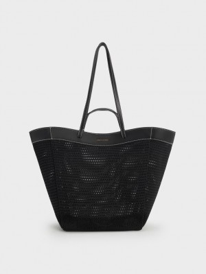 Charles & Keith Ida Strikket Sculptural Tote Veske Svarte | CAMBO5410