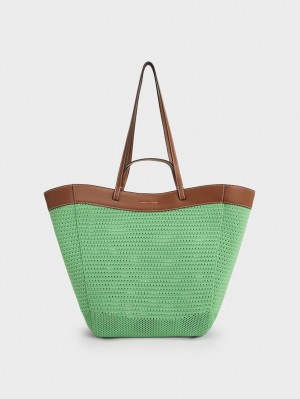 Charles & Keith Ida Strikket Sculptural Tote Veske Grønn | YBMNV5768