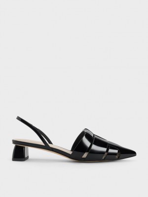 Charles & Keith Interwoven Patent Slingback Pumps Svarte | EONGV9123