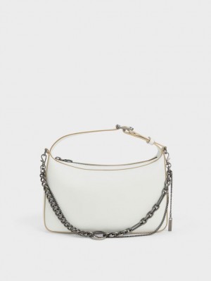 Charles & Keith Jules Lær Chain-Embellished Tote Veske Hvite | WLYNX8435