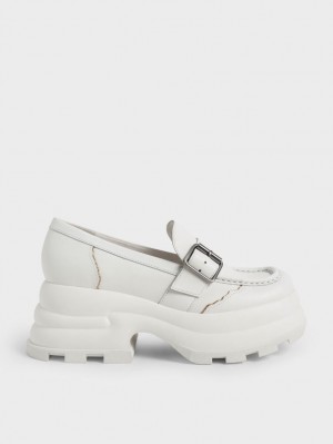 Charles & Keith Jules Platform Buckled Loafers Hvite | BRLGU6729