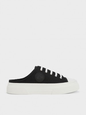 Charles & Keith Kay Canvas Slip On Joggesko Svarte | DGNKP0917