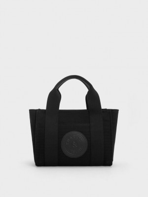 Charles & Keith Kay Canvas Tote Veske Svarte | SCMLN8029