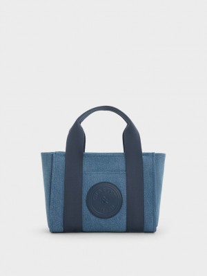 Charles & Keith Kay Denim Contrast-Trim Tote Veske Blå | FIJGH4673