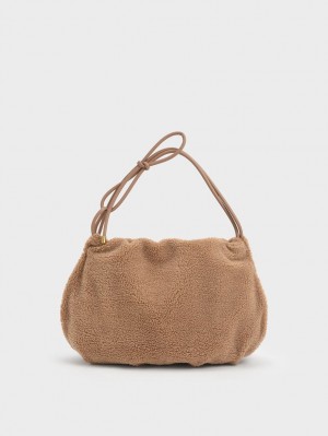 Charles & Keith Knotted Handle Textured Hobo Veske Brune | XQTFC0493