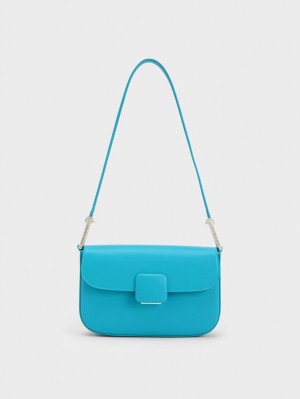 Charles & Keith Koa Square Push-Lock Skulderveske Blå | UNTMW8042