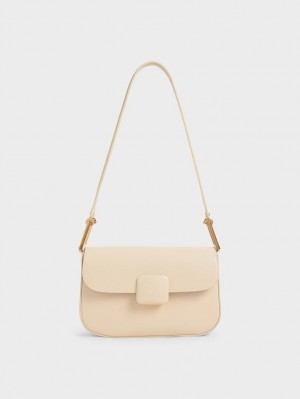 Charles & Keith Koa Square Push-Lock Skulderveske Beige | HNKPL0593