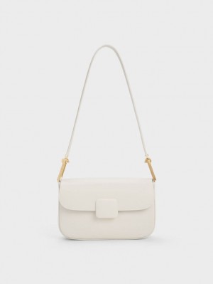 Charles & Keith Koa Square Push-Lock Skulderveske Pisket Krem | UHJVR9516