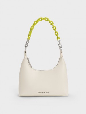 Charles & Keith Koi Chain Handle Skulderveske Pisket Krem | YWJXR9783