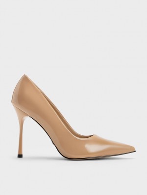 Charles & Keith Kyra Patent Lær Pumps Beige | DXRFZ7603