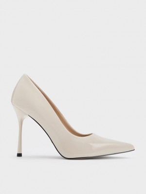 Charles & Keith Kyra Patent Lær Pumps Hvite | RYQHI7084