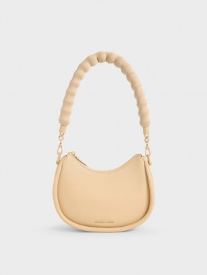 Charles & Keith Lana Curved Skulderveske Beige | UXAOB8472