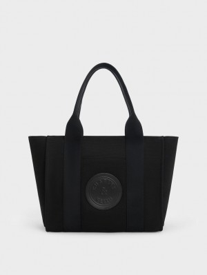 Charles & Keith Large Kay Canvas Tote Veske Svarte | DERTX7162