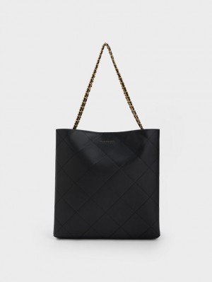 Charles & Keith Leia Braided Handle Tote Veske Svarte | ZQMAR8439