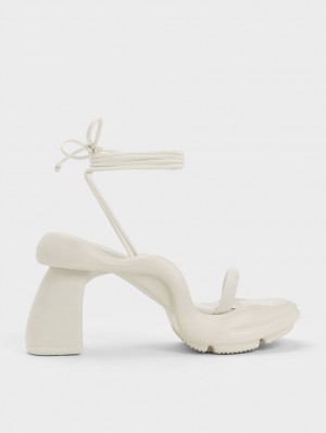 Charles & Keith Leila Tie-Around Sculptural Sandaler med Hæl Pisket Krem | ZOMKY0648