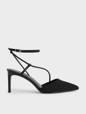 Charles & Keith Linen Asymmetric Pumps Svarte | LPSBG4051