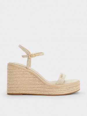 Charles & Keith Linen Espadrille Wedge Beige | GJHDQ9031