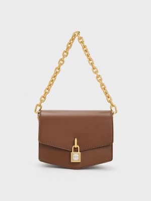 Charles & Keith Lock-Motif Geometric Crossbody Veske Sjokolade | RTFLK5143