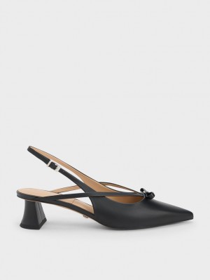 Charles & Keith Lær Bow Strappy Slingback Pumps Svarte | RYJFD7982