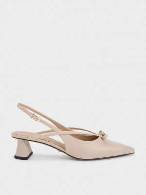 Charles & Keith Lær Bow Strappy Slingback Pumps Beige | MJGHR9124