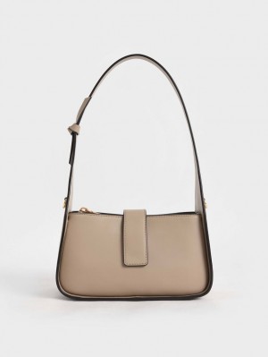 Charles & Keith Lær Chain-Link Tote Veske Beige | HLPJZ7304