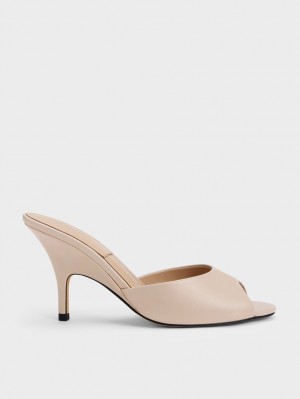 Charles & Keith Lær Round-Tå Hælene Mules Sko Beige | IWFDK8190