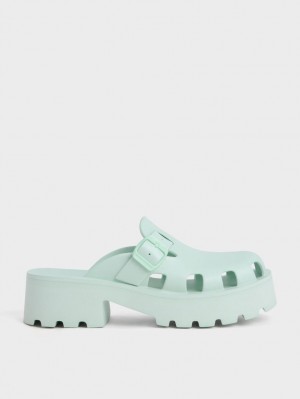 Charles & Keith Mae Buckled Platform Mules Sko Mint | FJYUW3956