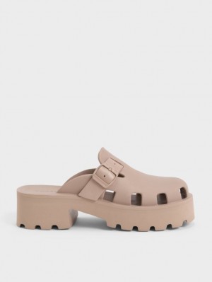 Charles & Keith Mae Buckled Platform Mules Sko Brune | ZQDXK5180